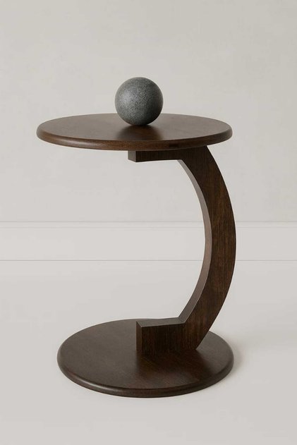 SKY-TOUCH Round C-Shaped End Table ,color Walnut (40x40x60cm)