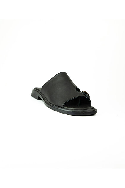 4099 Black Leather Flip Flops Women's Slippers
