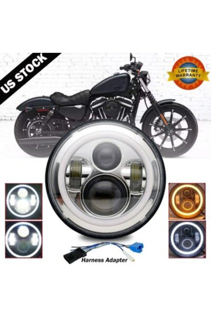 Faruri LED de 7" DRL Angel Eyes pentru motociclete Harley-Davidson Honda Yamaha