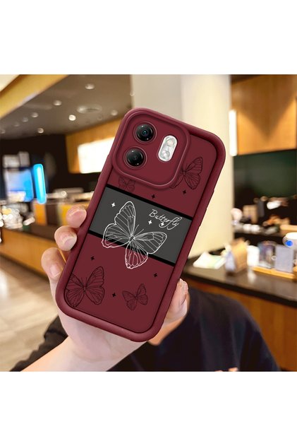 Infinix Smart 9 Compatible Burgundy Silicone Ribbon Patterned Shockproof Phone Case