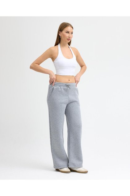 Women's Gray Three Thread Sh Fleece-Lined Palazzo Sweatpants