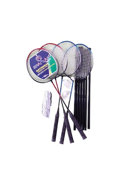 Set dublu de badminton, 4 rachete, fileu și 2 volane, multicolor