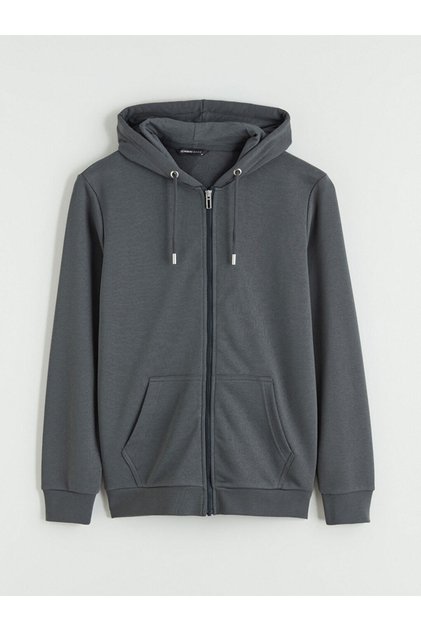 Anthracite Standard Mold Hooded Men's Zippered Sweatshirt from Patenth