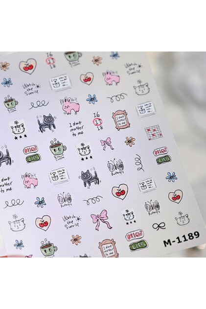 Choice M1189 Cute Doodle 5D Nail Art Sticker Minimalist Cartoon Cats Puppy Bunny Butterfly Love Hear