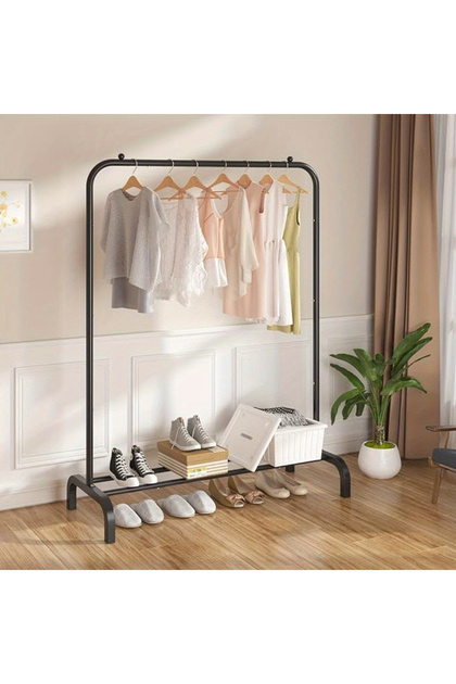 Clothes Stand,Heavy-Duty Metal Clothing Rack with Hanging Rod & Storage Shelf