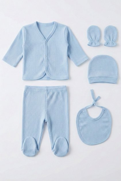 5-Piece Solid Color 100% Cotton Hospital Release Newborn Baby Set
