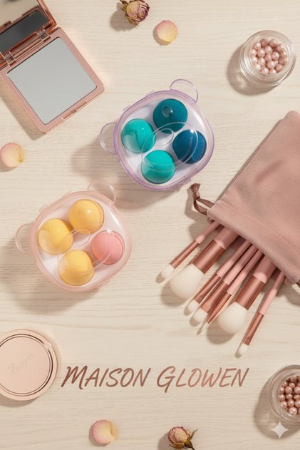 Fix Özel Keseli 13'lü Fırça Seti Pembe ve 4LÜ Plastik Ayıcık Kutulu Makyaj Süngeri Seti 17 PARÇA