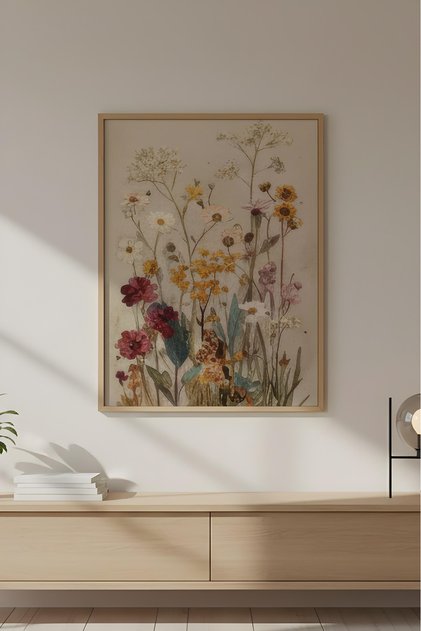 Ahşap Çerçeveli Wabi Sabi Koleksiyon Tablo - Salon Duvar Dekoru Huhu752