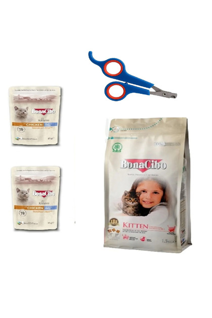 Yavru Kediler İçin Her Şey Bu Pakette! 1.5kg Kuru Mama + Yaş Mama ve Tırnak Makası