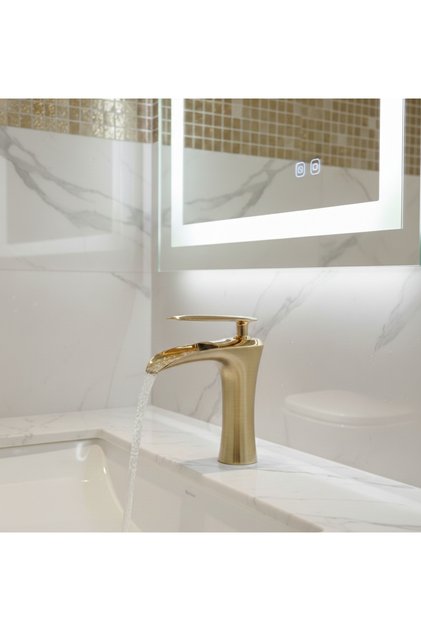 Matte Gold - Antique Waterfall Flow Sink Faucet - Modern Design Matte Gold Sink Faucet