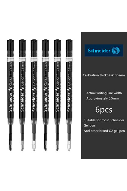 6pcs Black 6pcs Germany Schneider Gel Pen Refills G2 Gelion+ European Standard 0.5mm Large Capacity