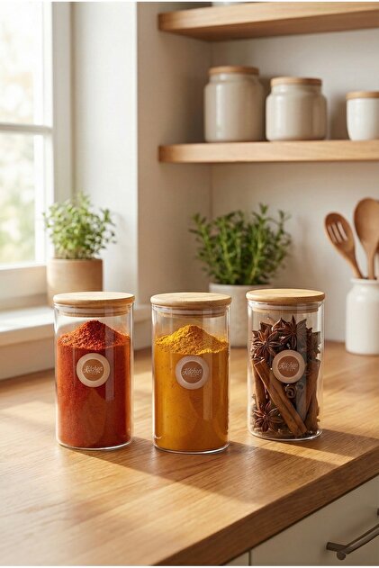 ChefMate 4'lü Borosilikat Cam Saklama Kavanozu Bambu Kapaklı