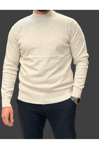 Men's Light Beige Regular Fit Wool Half Turtleneck Kqqk