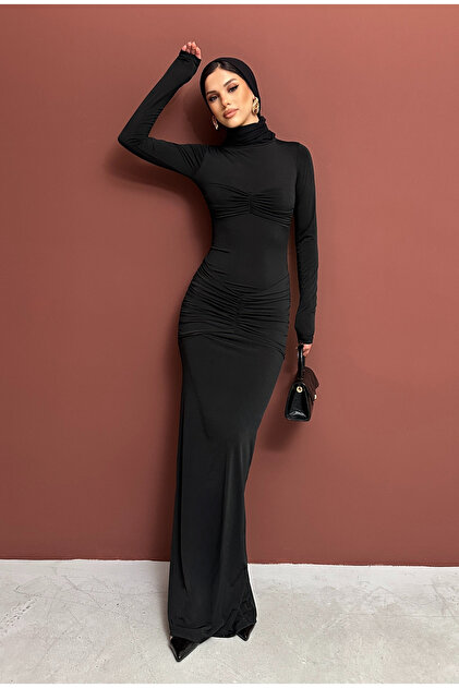 XELA Women's Decollete Necklined Midi Dress with Open Back and