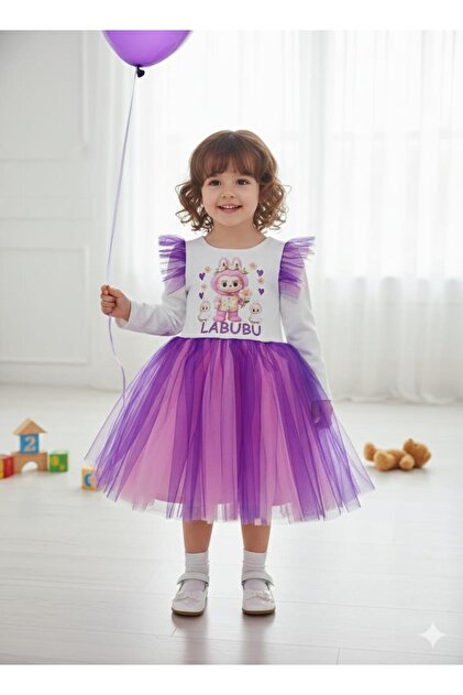 Buse&Eyll Bebe Purple Tulle Long Sleeve Labubu Girls' Birthday Party Dress- Trendyol Buse&Eyll Bebe Purple Tulle Long Sleeve Labubu Girls' Birthday Party Dress- Trendyol