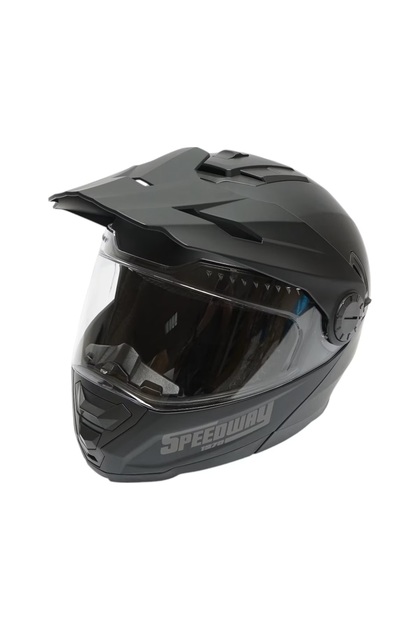 Casca motocross integrala negru mat cu viziera transparenta si ochelari de soare, marimea L, mo
