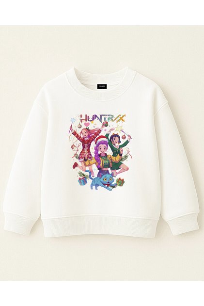 Kpop Demon Hunters Huntrix Rumi Zoey Mira New Year's Themed Printed Oversized Girls' Sweatshirt