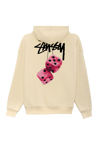 Unisex Stüssy Zar Printed Oversized Bol Cut Cotton 3 Thread Ş Fleece-Lined Beige K Hooded Sweatshirt