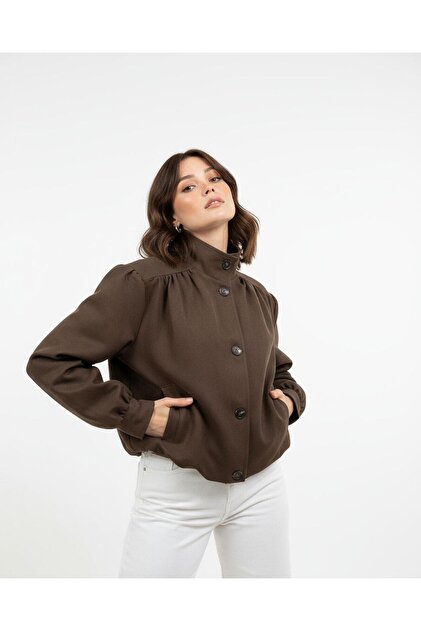 Fame Women's Stand Collar Drawstring Suede Bomber Jacket