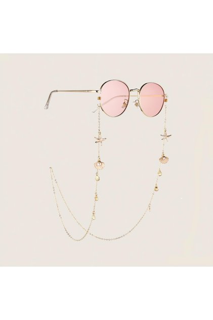 Women High-definition Anti-glare Pink Lens Sunglasses And starfish shell Glasses Chain