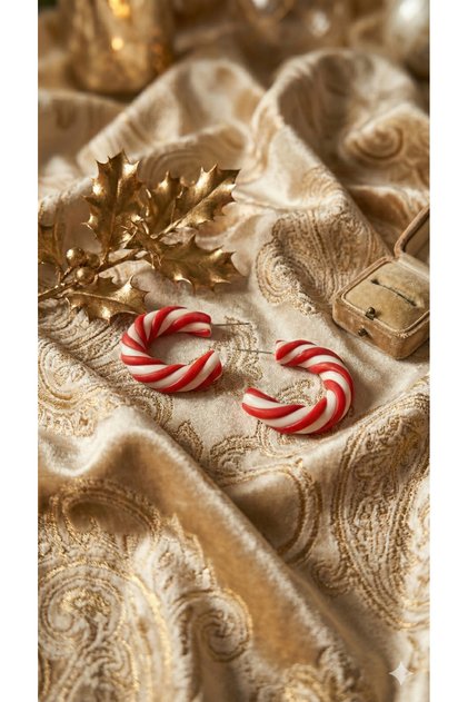 Candy Swirl Earrings – Handmade Polymer Clay Christmas Earrings with Red and White Candy Cane Design