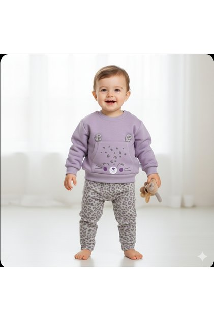 Nazar Bebe Cute Cat Three Thread Double Suit with Pockets