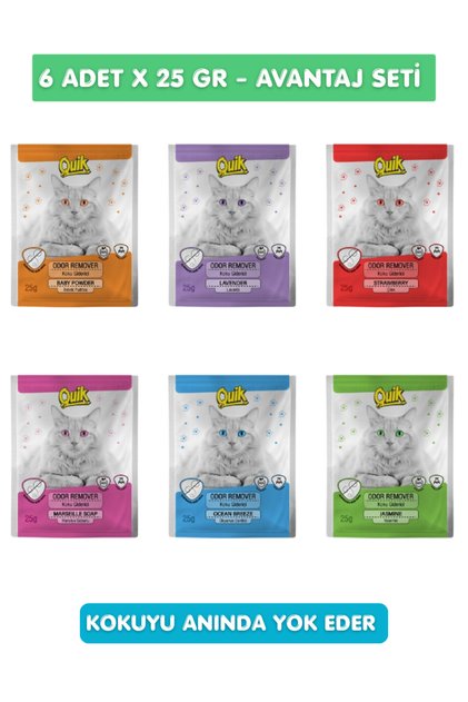 6lı Set - Kedi Kumu Koku Giderici Karışık Kokulu Hızlı ve Etkili Doğal 25gr x 6