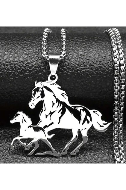 Horse Model Double Running Horse Motif Stylish Design Suitable for Daily Use Style Steel Necklace