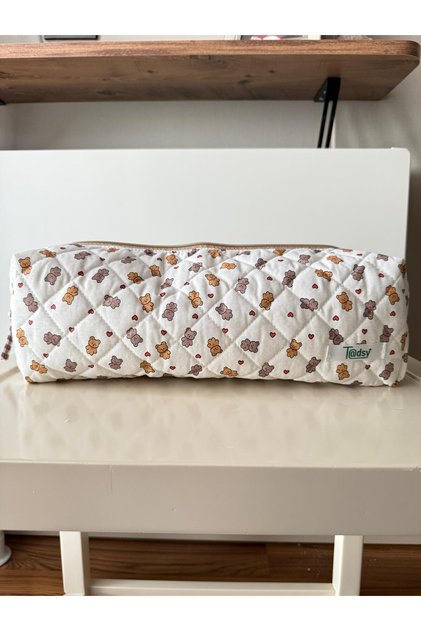 Cute Teddy Bear Patterned 100% Cotton Hair Styler | 38X12X14 cm | Travel Organizer