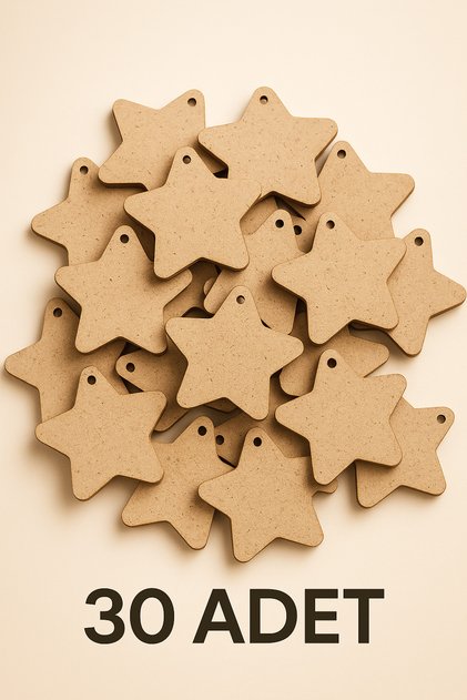 Yıldız Figürü Obje Ahşap Ham Mdf 5 cm 30 adet