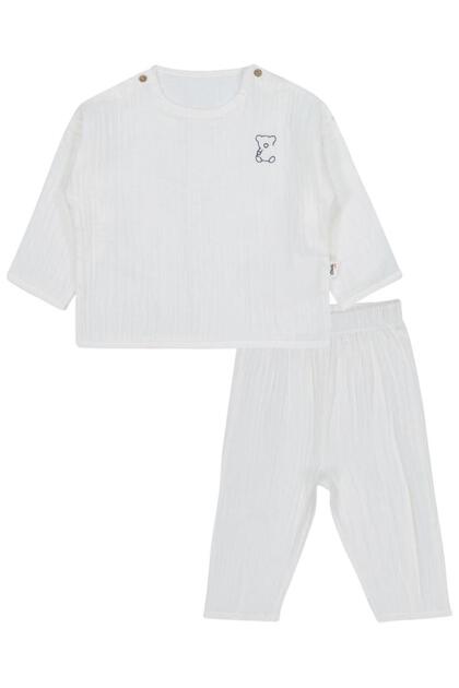 Teddy Bear Printed 6-18 Months Set - Ecru