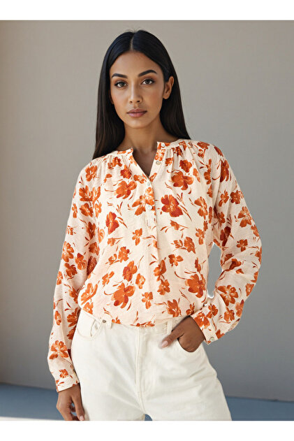 Mandarin Collar Top with Floral Print