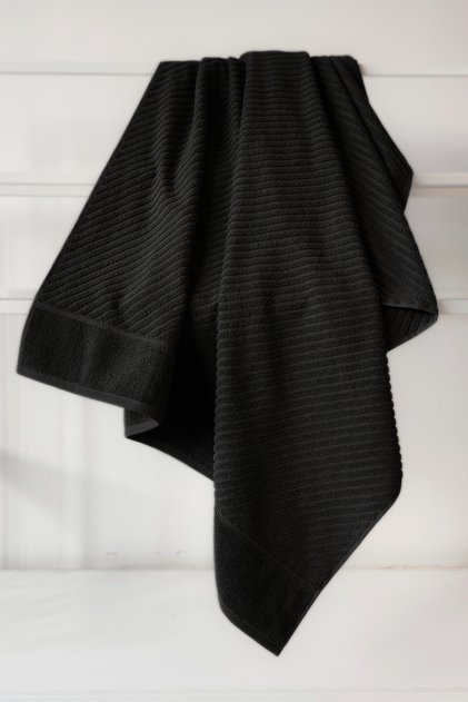 Diagonal Striped Bath Towel - 100% Cotton, Highly Water Absorbent Towel - Black