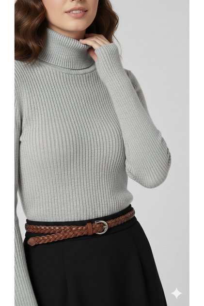 Women's High Neck Stretch Fabric Knitwear Badi – Finger-Through Sleeve, One Size, 100% Acrylic