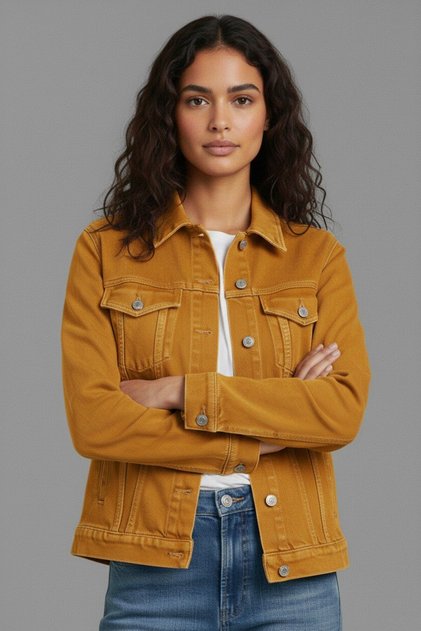 Kadın Rahat Kesim Çift Cepli Denim Kot Ceket
