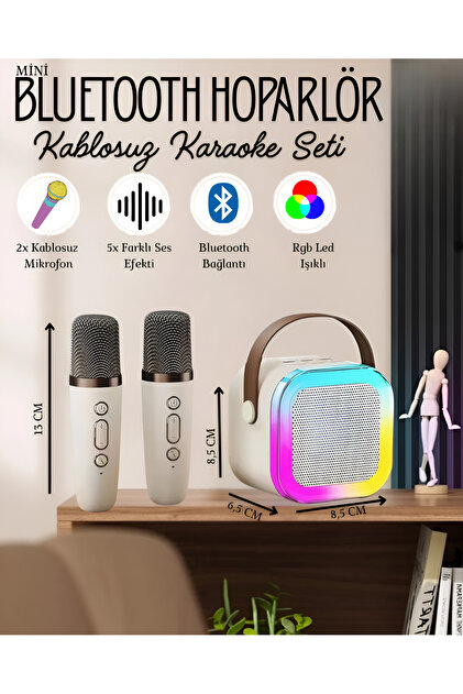 nextbuy Mini Karaoke Bluetooth Hoparlör 2x Kablosuz Mikrofonlu Rgb