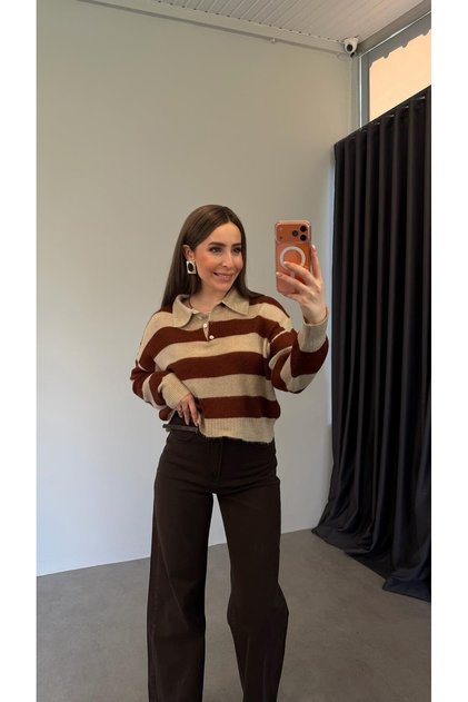 Aylidi Side Striped Knit Sweater Brown