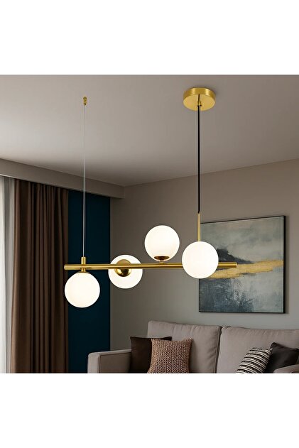 Pendul Modern 4 Globuri din Sticlă Mată Finisaj Auriu Fynori