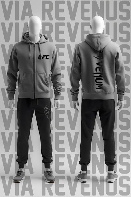Ufc Printed Zippered Hooded Tracksuit Set