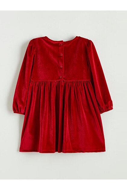LC Waikiki Red Velvet Girl's Dress with Bow Detail- Trendyol