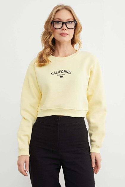 3 Thread California Letter Print Crop Sweatshirt