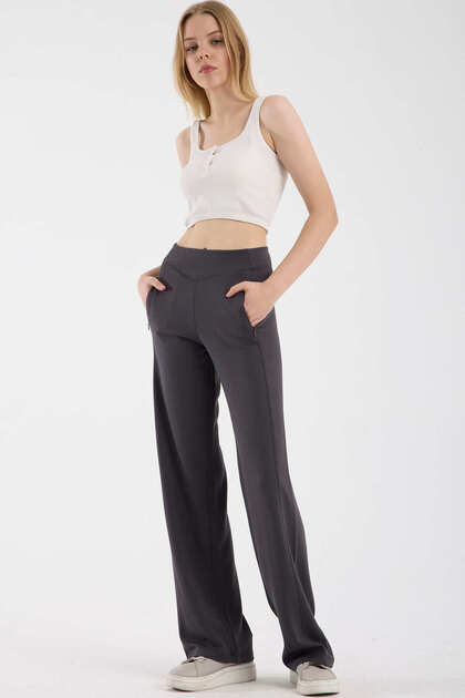 Soft Textured Wide Leg Sweatpants - Anthracite
