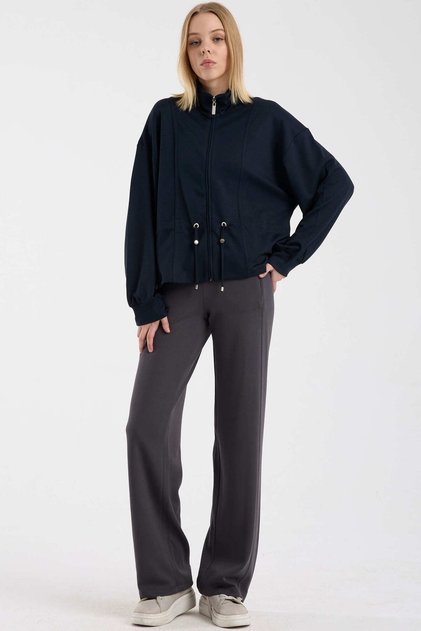 Soft Textured Adjustable Waist Sweatshirt - Navy Blue