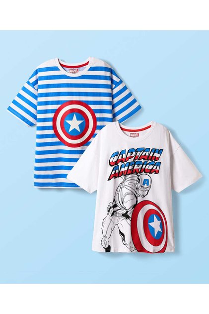 Single Jersey Knit Half Sleeve T-Shirt Captain America (Pack Of 2) - White & Blue