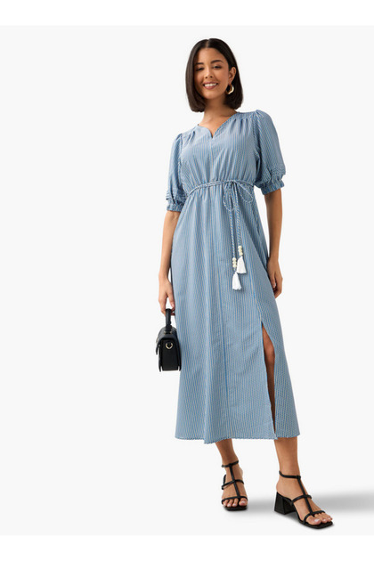 Geometric Print Women Dress with Tie-Ups