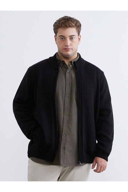 Lcwaikiki Classic Black Standard Fit Stand Collar Men's Knitwear Cardigan