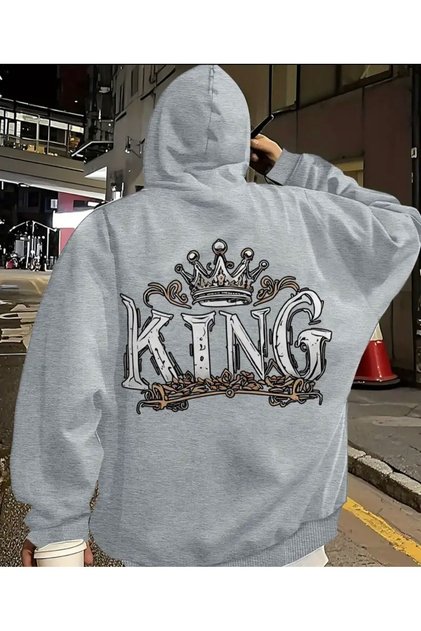 Hooded Sweatshirt with Back King Print Detail