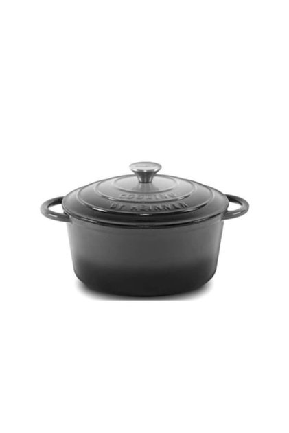 Oală din fontă emailată gri marmorat cu capac, 26x12 cm, 4L