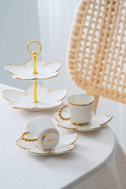 Joyce 2-Person Coffee Cup Set with Stand Gold - 90 ml