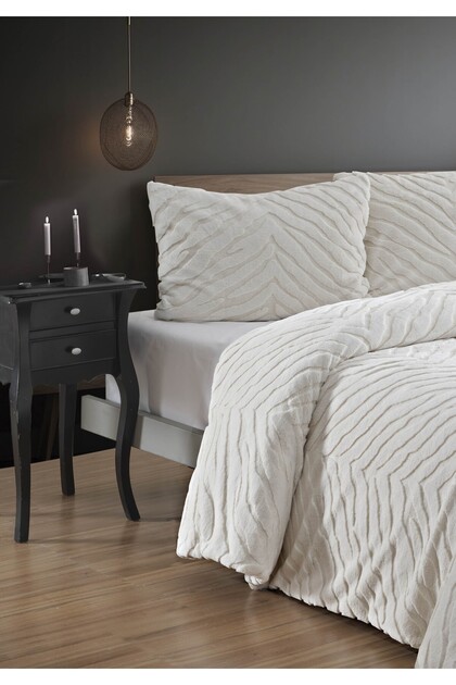 Diamond 3 Parça Zebra Kürk Comforter Yorgan Seti - 220x240 cm - Pvc Orijinal Çantalı - Krem